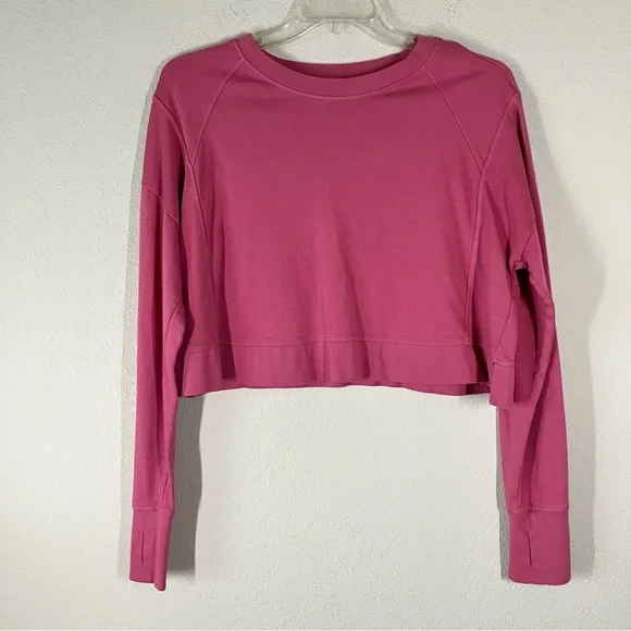 SWEATY BETTY Cropped Sweatshirt 12 Organic Cotton Athleisure Loungewear Gym Pink - Picture 2 of 12